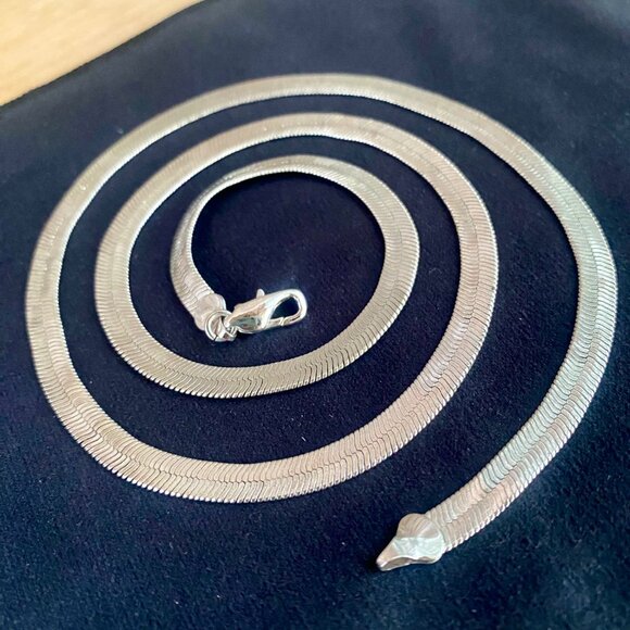 Herringbone Chain Necklace, Silver, 23.5" plus clasp. - Picture 4 of 11